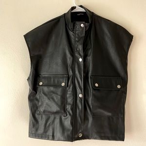 Black faux leather vest